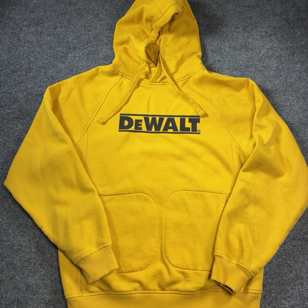 DeWALT Hoodie Mens Medium Yellow Guaranteed Tough Workwear Pullover Logo